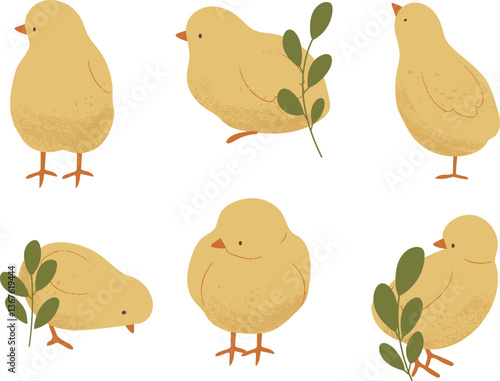 Adorable Chicks with Floral Accents. Springtime Chicks and Blossoms.