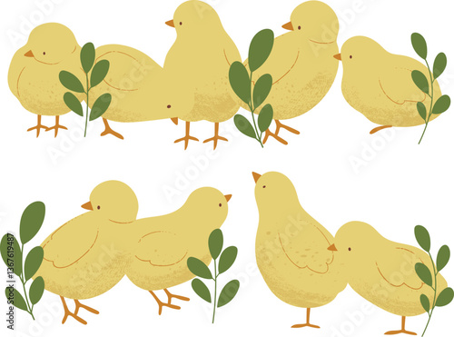 Adorable Chicks with Floral Accents. Springtime Chicks and Blossoms.