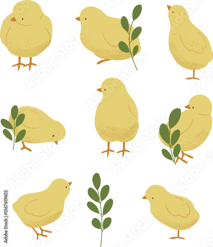 Adorable Chicks with Floral Accents. Springtime Chicks and Blossoms.