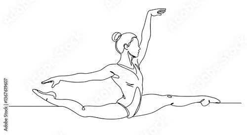 Dancer performing a split pose in minimalist line art  