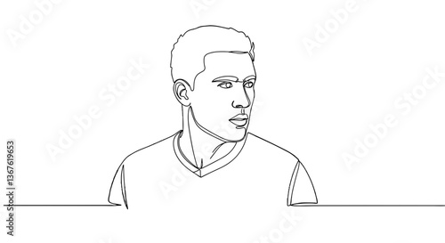 Young man looking sideways in a minimalist sketch style  