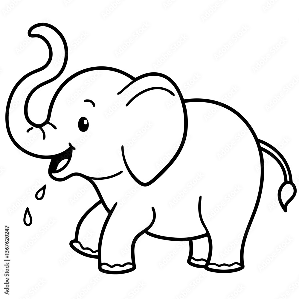 Fototapeta premium A funny gray elephant cartoon, a cute wild mammal vector illustration