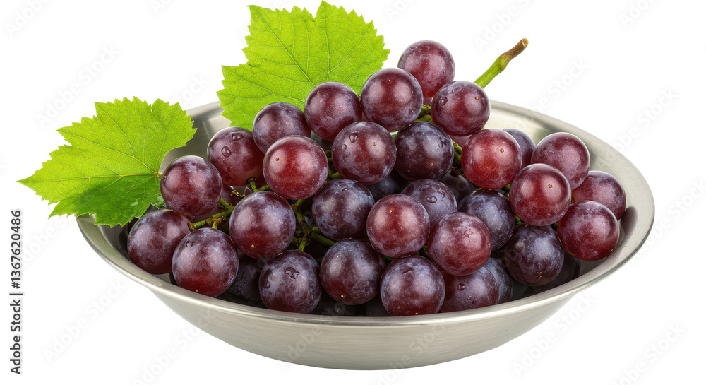 Obraz premium Isolated Fresh Dark Grapes in Silver Bowl