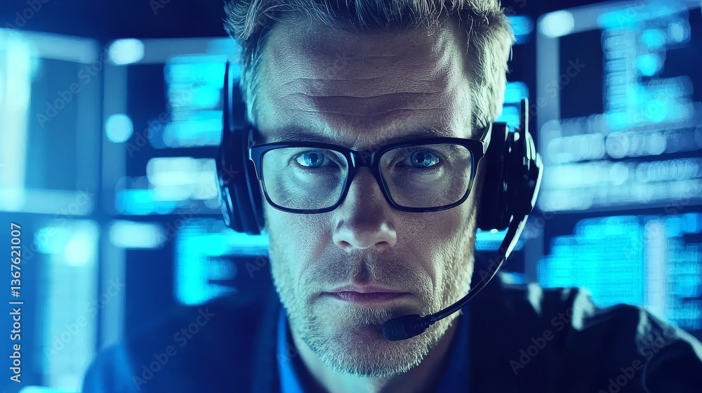 Capture the instant a cyber-security specialist blocks a virtual assault, highlighting the constant vigilance necessary to protect digital networks from threats