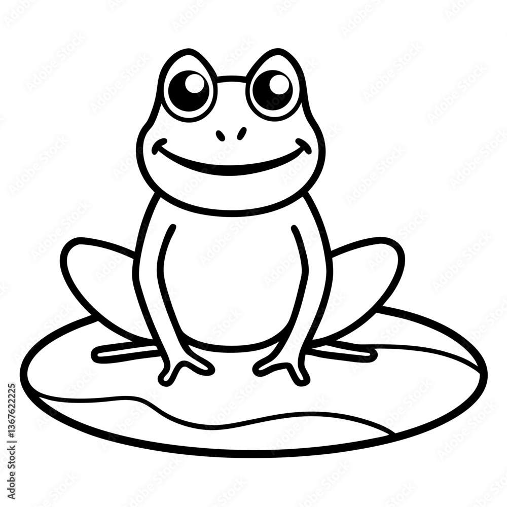 A cute, green cartoon frog with a happy smile A cute, green cartoon frog with a happy smile