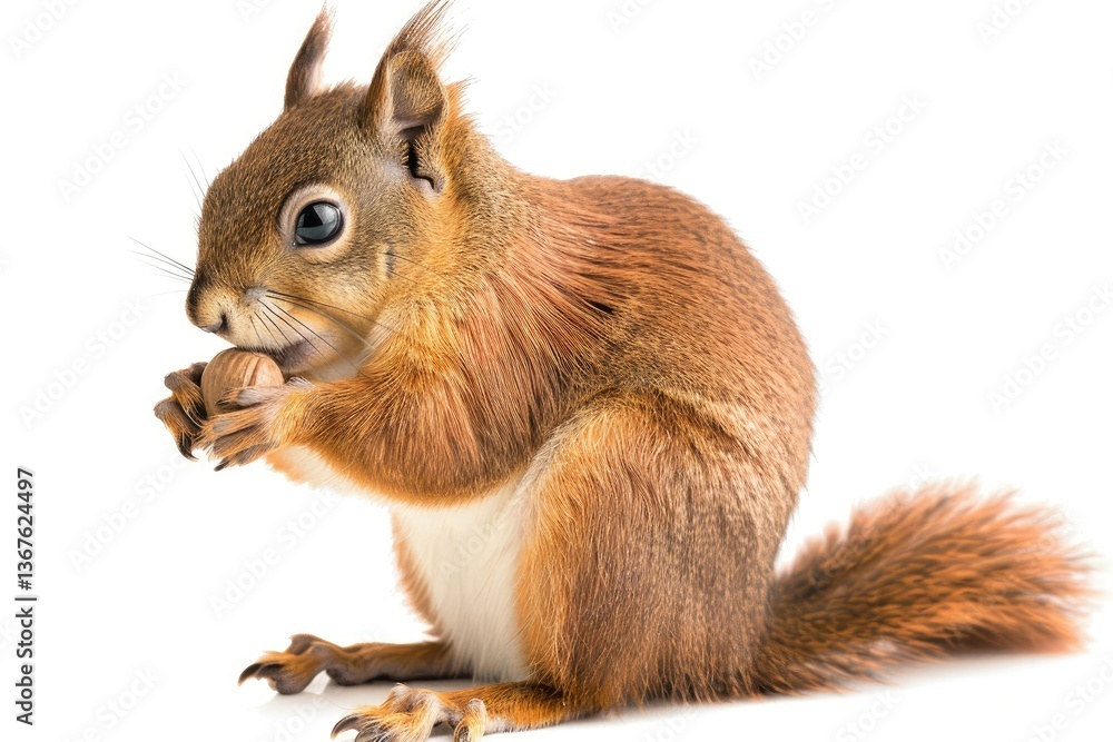 Red Squirrel Eating Nuts, Standing Portrait, Isolated on a Transparent Background Red Squirrel Eating Nuts, Standing Portrait, Isolated on a Transparent Background