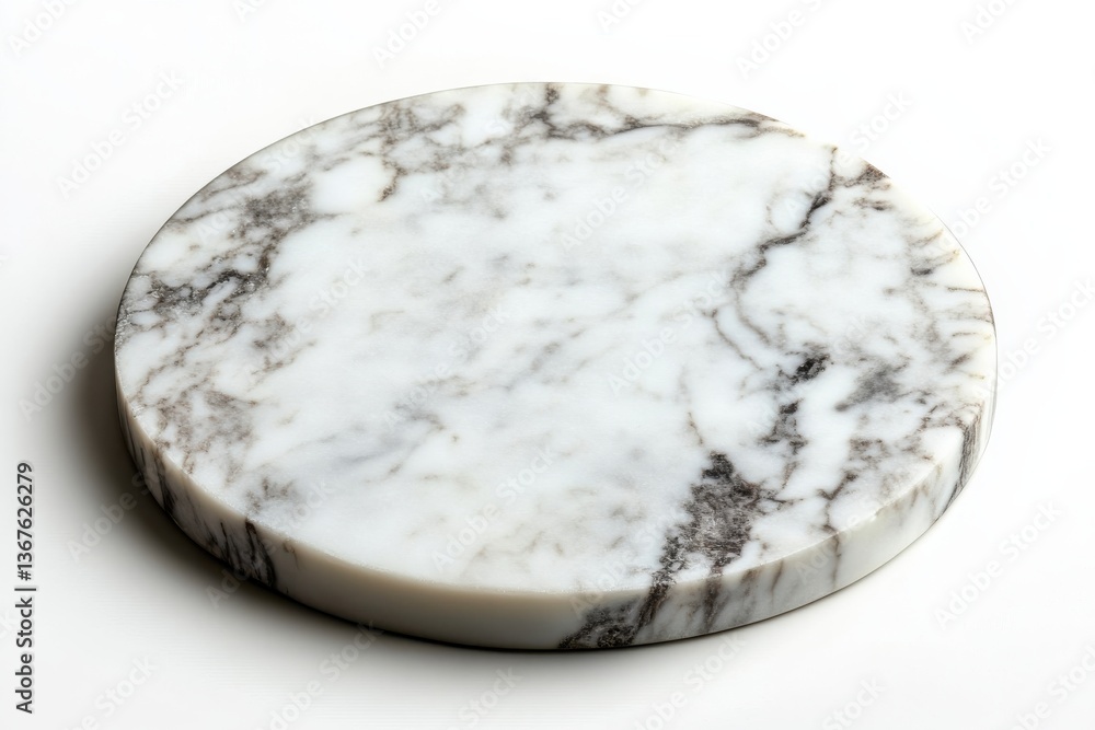 Elegant round white marble slab showcasing intricate gray veining for artistic presentations isolated on transparent background Elegant round white marble slab showcasing intricate gray veining for artistic presentations isolated on transparent background