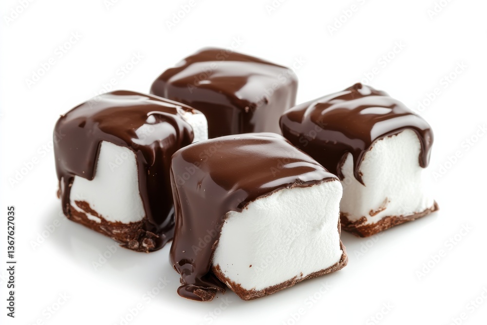 Delightful chocolate-coated marshmallow treats arranged neatly on a white background isolated on transparent background Delightful chocolate-coated marshmallow treats arranged neatly on a white background isolated on transparent background
