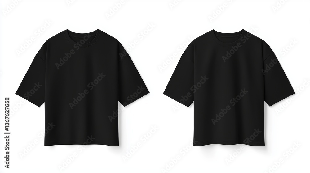 Template of a high-quality isolated blank black t-shirt with front and back views and realistic short sleeves on a white background Template of a high-quality isolated blank black t-shirt with front and back views and realistic short sleeves on a white background