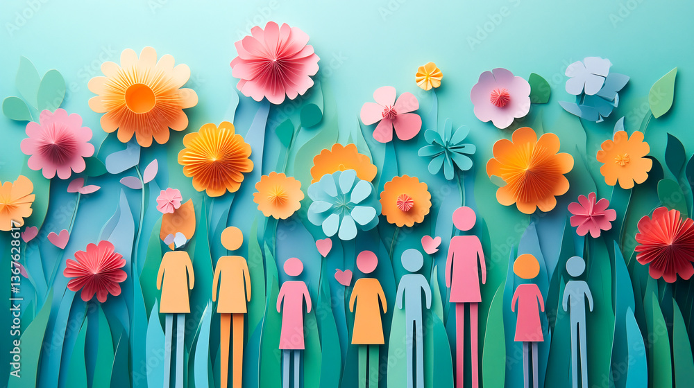 Obraz premium A group of paper people coming together Community and friendship concept illustration