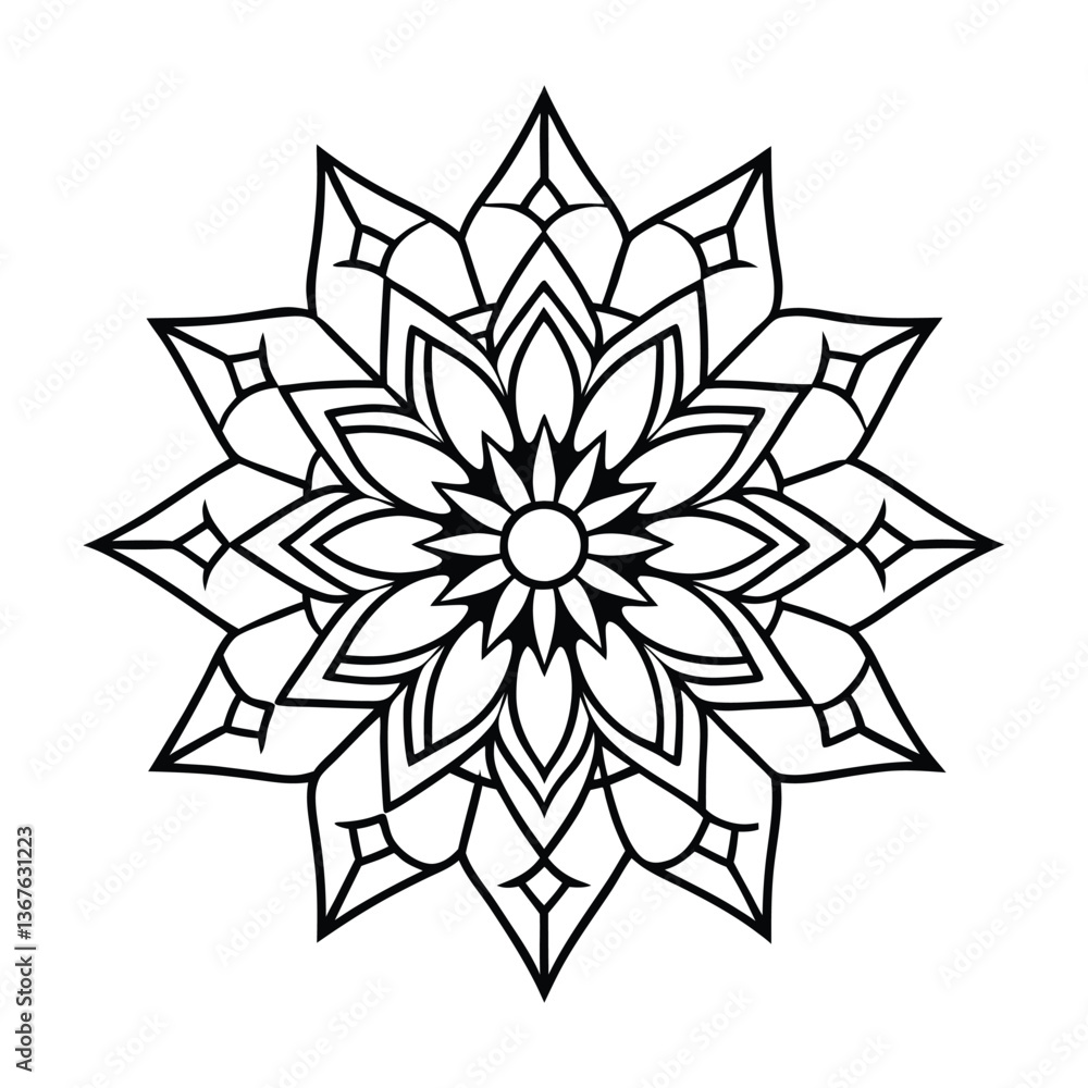 Intricate Mandala Design Featuring Symmetrical Patterns and Geometric Shapes Intricate Mandala Design Featuring Symmetrical Patterns and Geometric Shapes