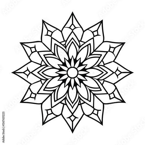 Intricate Mandala Design Featuring Symmetrical Patterns and Geometric Shapes