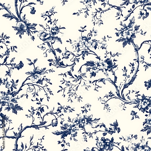 Wallpaper Mural Elegant Floral Pattern on Soft Cream Background in Blue Tones Torontodigital.ca