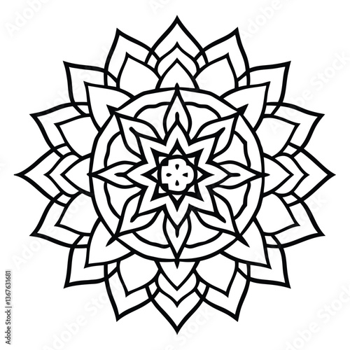 Intricate Mandala Design Featuring Symmetrical Patterns and Geometric Shapes