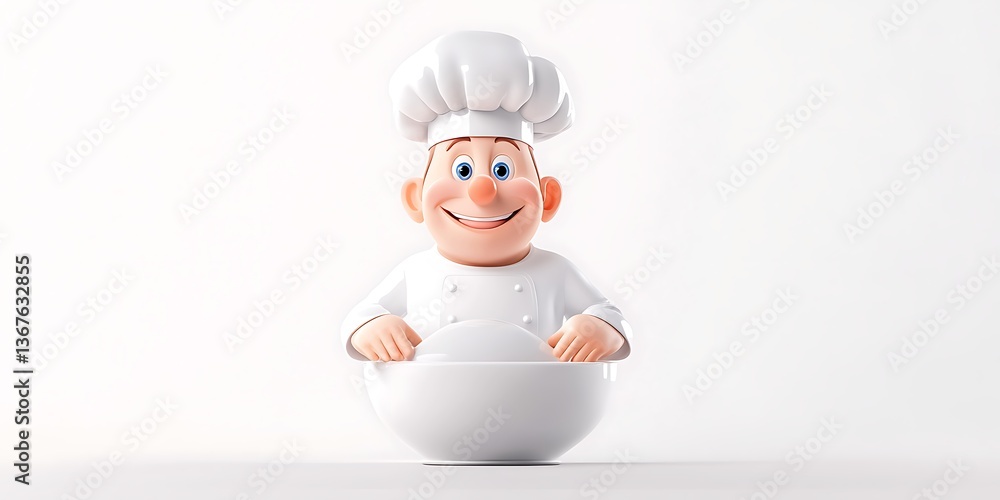 3D chef preparing dish with mixing bowl isolated 3D chef preparing dish with mixing bowl isolated
