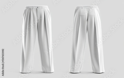 White Pleated Wide-Leg Pants Mockup