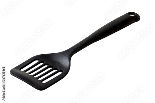 A sleek black spatula sits elegantly on a clean surface, ready for kitchen adventures isolated on transparent background