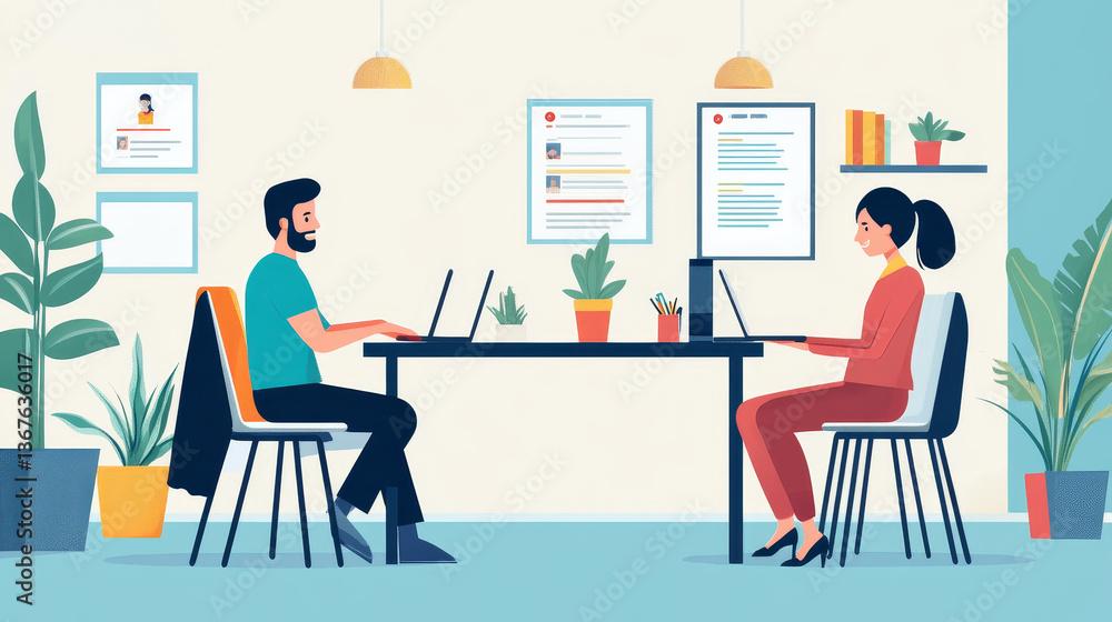 Hiring and recruitment concept for web page, banner, presentation. Job interview, recruitment agency vector illustration. Hiring and recruitment concept for web page, banner, presentation. Job interview, recruitment agency vector illustration.