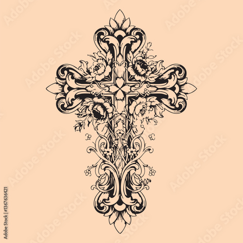 black and white tattoo design of Jesus Christ cross