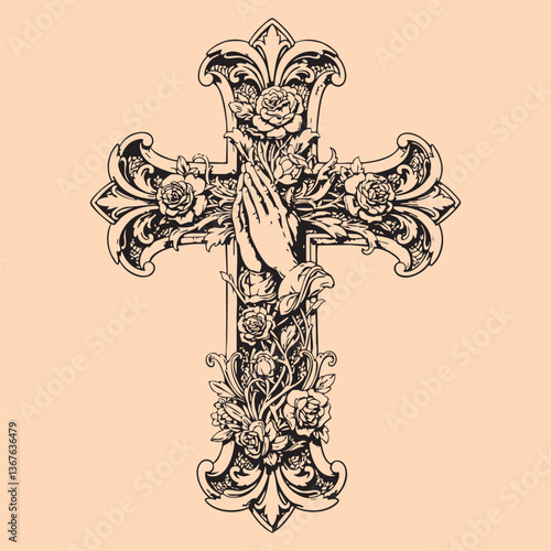 black and white tattoo design of Jesus Christ cross