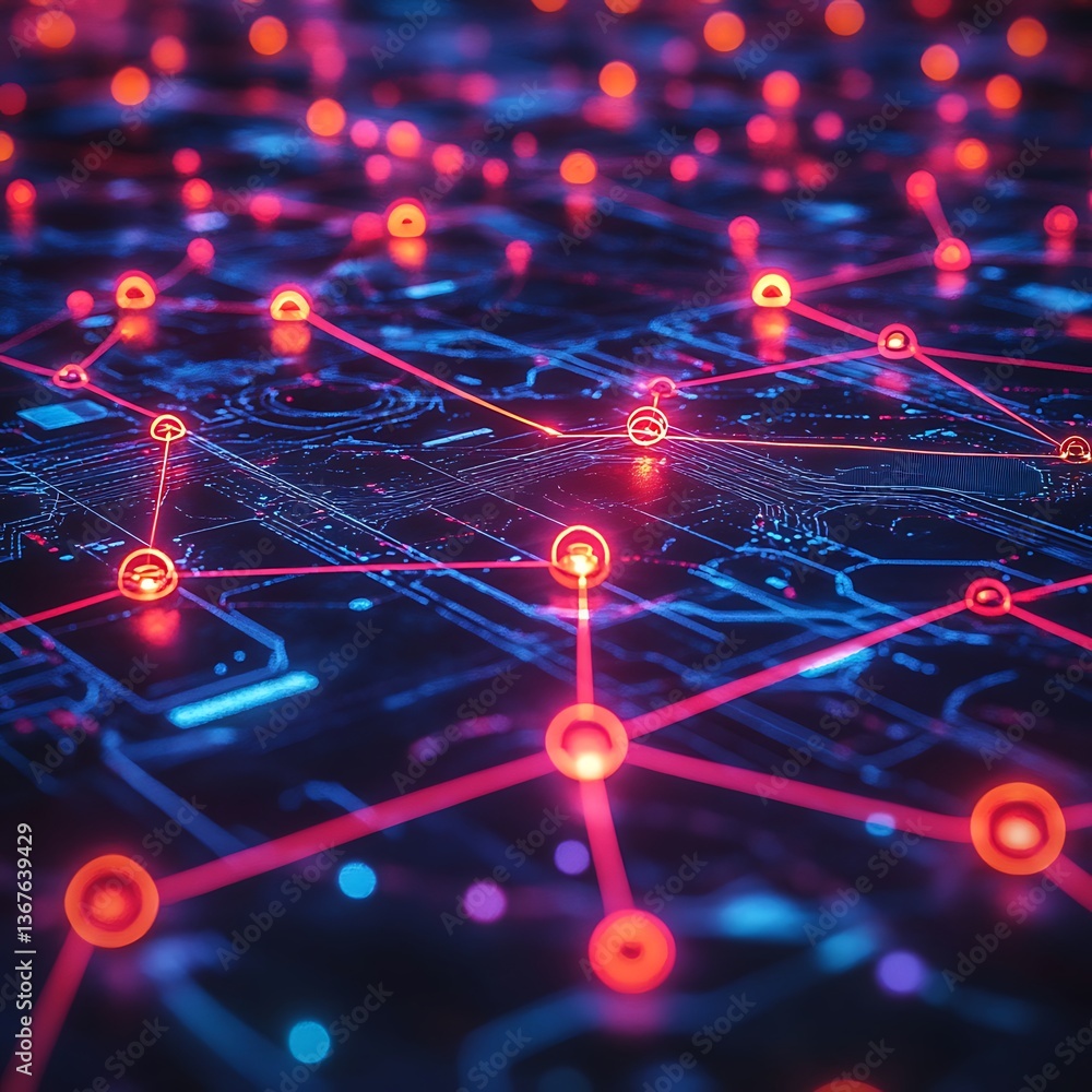 A dynamic landscape of interconnected marketing metrics, glowing in vibrant neon colors in a dark, digital environment A dynamic landscape of interconnected marketing metrics, glowing in vibrant neon colors in a dark, digital environment