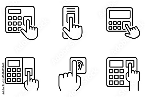 Attendance machine icon set. Fingerprint access control device on white background