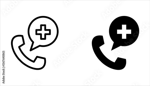 Emergency call line icon set, medicine and healthcare, medical support sign on white background