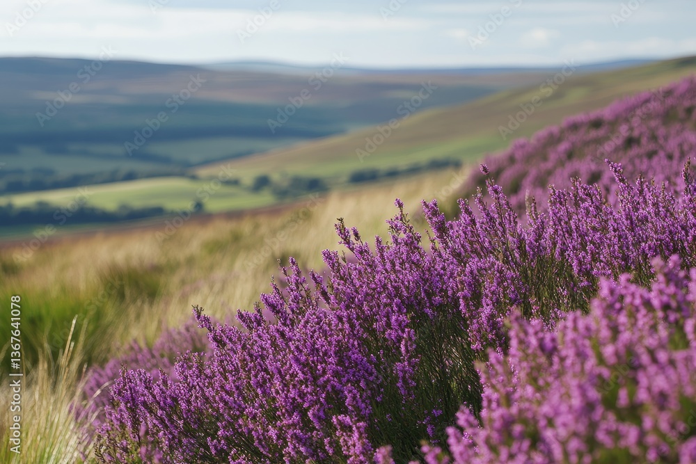 Naklejka premium Purple heather hillside landscape