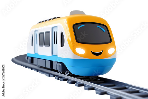 Happy Cartoon Train On Tracks Clipart, isolated on a white background
