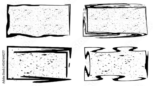 Set frame Black vector rectangles and squares. Airbrushing paint banners, splatter ink shapes. Places for text or pictures. Graffiti spraypaint element.