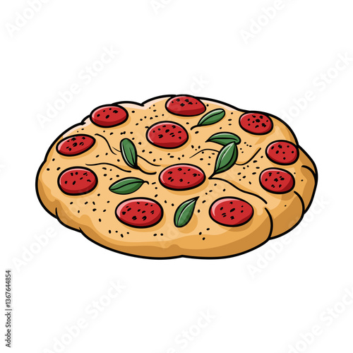 Cartoon Focaccia Bread with Tomato and Basil Toppings