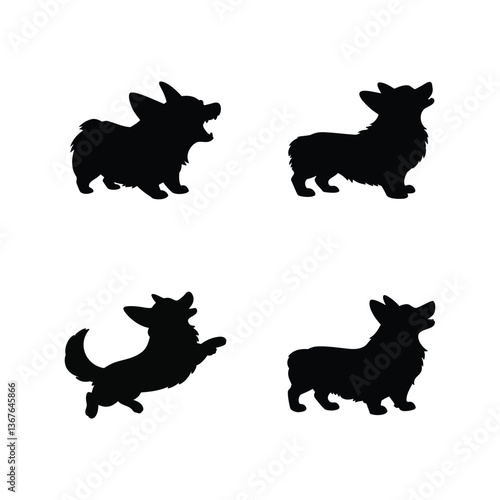 Corgi angry calm funny jumping silhouette vector art style illustration black on white background