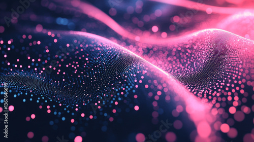 Abstract Waving Particle Technology Background Design. Abstract wave moving dots flow particles, hi-tech and big data background design for brochures, flyers, magazine, business card, banner. Vector