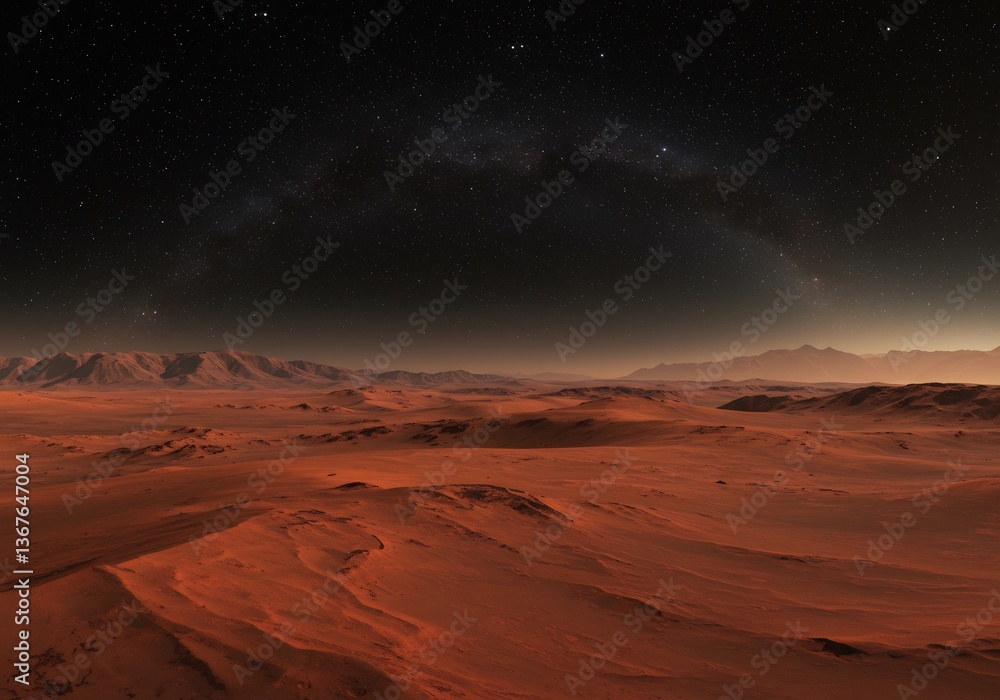 深紅の大地 輝く天の川 静寂なる宇宙景色 深紅の大地 輝く天の川 静寂なる宇宙景色