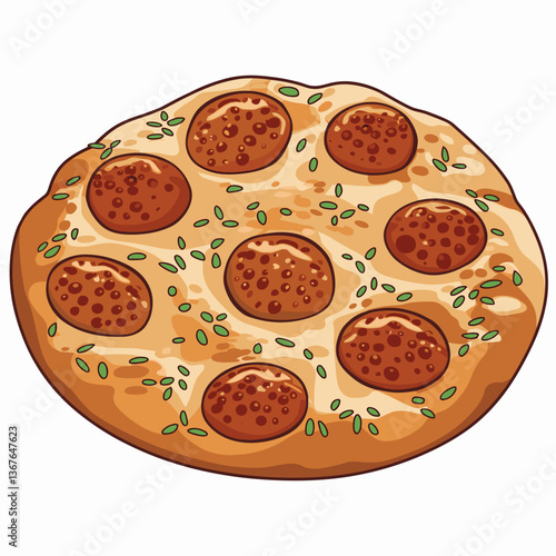 Cartoon Focaccia Bread with Tomato and Basil Toppings