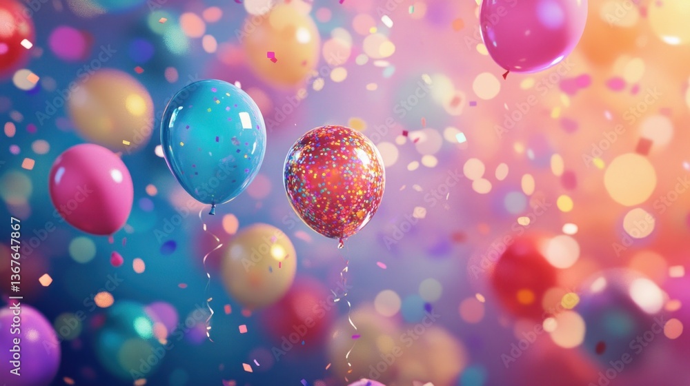 Colorful balloons and confetti in the air, creating a festive and celebratory atmosphere. Colorful balloons and confetti in the air, creating a festive and celebratory atmosphere.