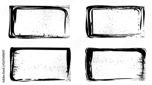 Grunge textured banner with rough edges. Frame Speckled texture. Black vector rectangles and squares. Airbrushing paint banners, splatter ink shapes. Places for text or pictures.Set of grunge frames.