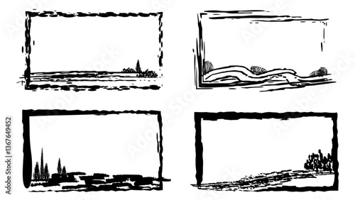 Grunge graffiti stencil frames. Grunge textured banner with rough edges. Frame Speckled texture.  Banner with scratched surface for your design.