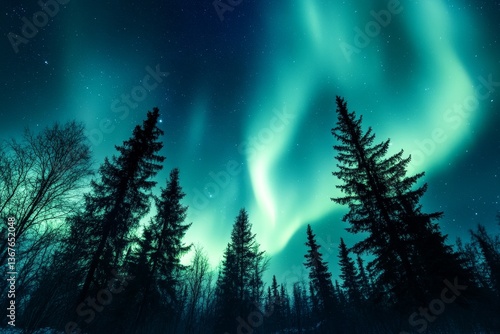 Wallpaper Mural Northern Lights over winter forest (1) Torontodigital.ca
