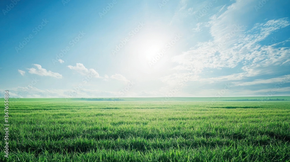 Fototapeta premium Serene Green Field Under a Bright Sky