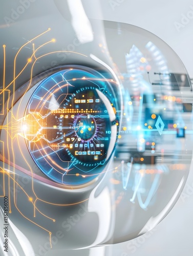 Cybernetic eye implant with neural data overlay high detail close up shot of futuristic medical technology  Digital interface bionic implant and advanced scientific concepts