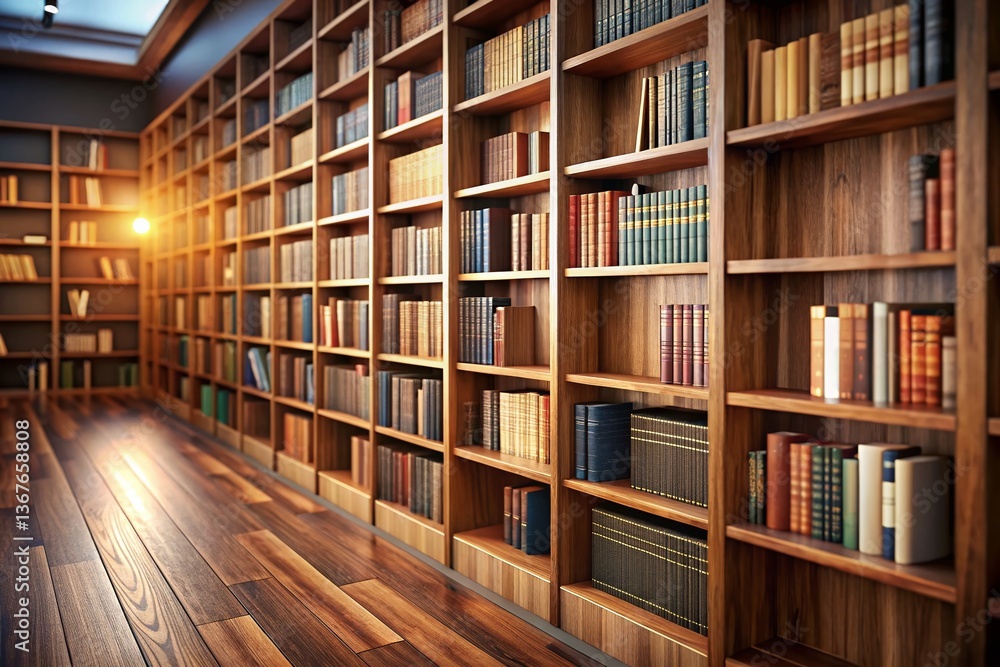 High-Detail 3D Book Shelf Template: Realistic Wooden Bookshelf with Depth of Field High-Detail 3D Book Shelf Template: Realistic Wooden Bookshelf with Depth of Field