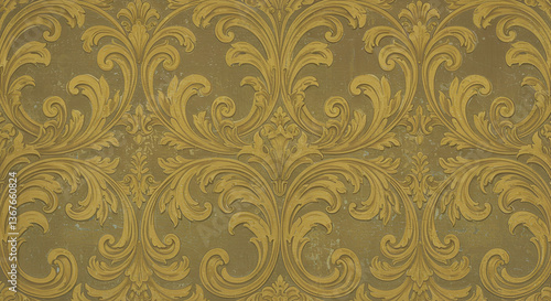 High-Resolution Victorian Wallpaper with Swirling Floral Tendrils in Faded Gold Texture for Backgrounds