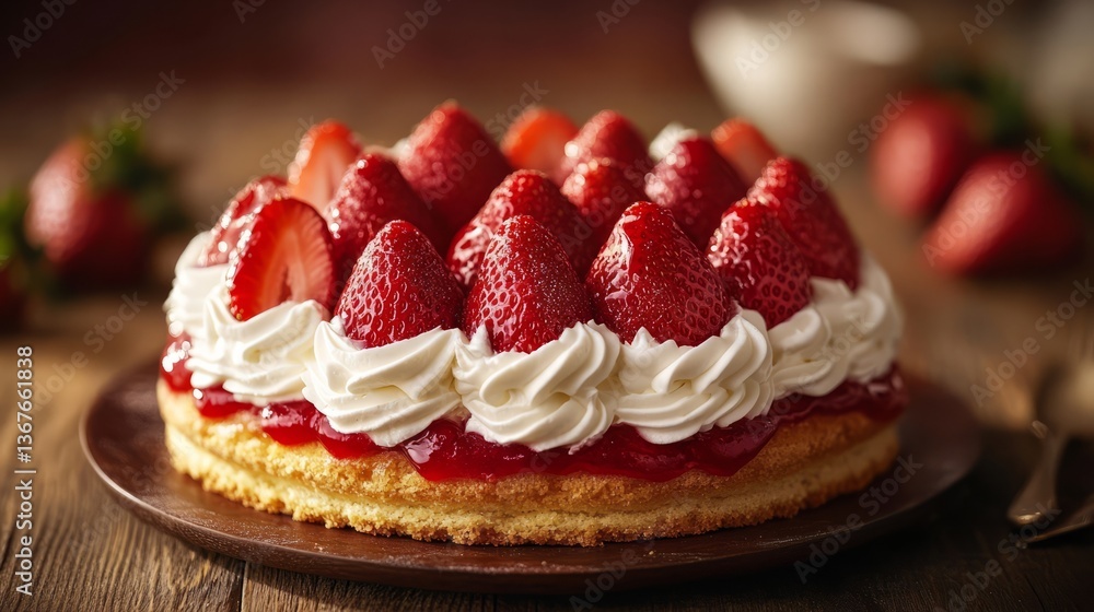 A strawberry shortcake with whipped cream and fresh strawberries A strawberry shortcake with whipped cream and fresh strawberries