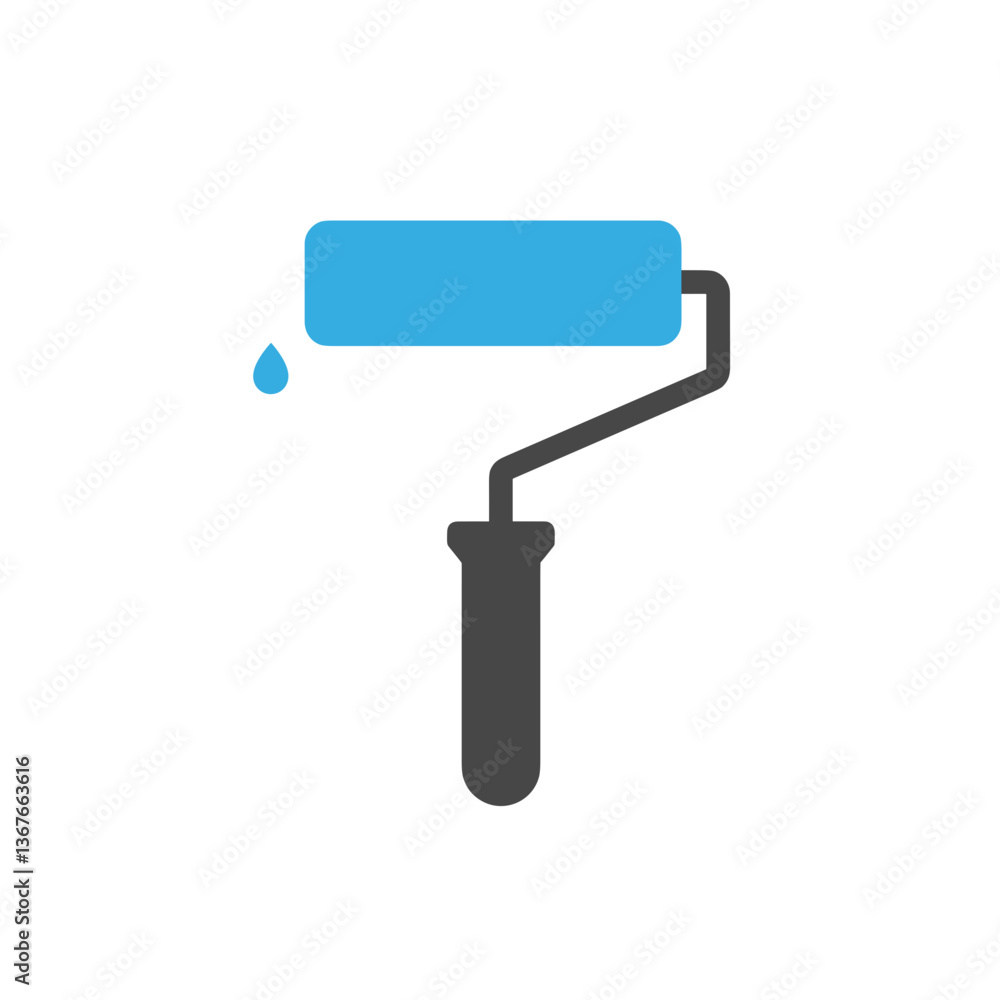 Paint roller with blue paint droplet on a white background Paint roller with blue paint droplet on a white background