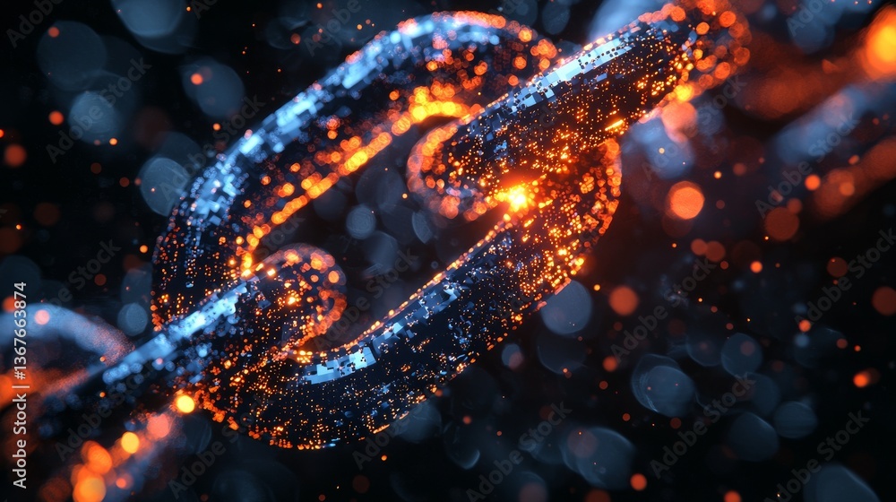 A glowing chain of interconnected security layers is visualized as the cybersecurity protocol, with intense and detailed features A glowing chain of interconnected security layers is visualized as the cybersecurity protocol, with intense and detailed features