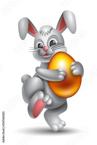Easter bunny with a golden egg. Vector illustration EPS 10.