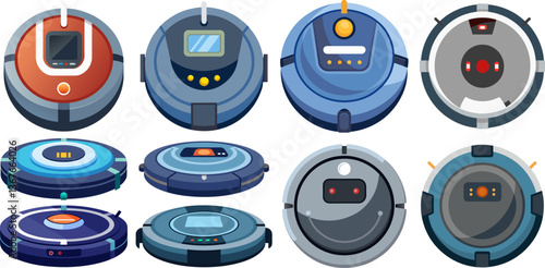 Robot vacuum cleaner vector flat set