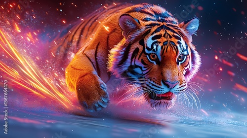 Wallpaper Mural Neon swirl tiger running fast high resolution wallpaper Torontodigital.ca