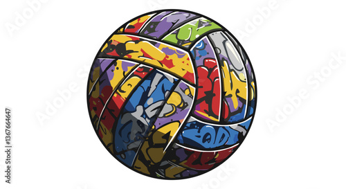 Colorful graffiti-style volleyball design, colorful volleyball ball  